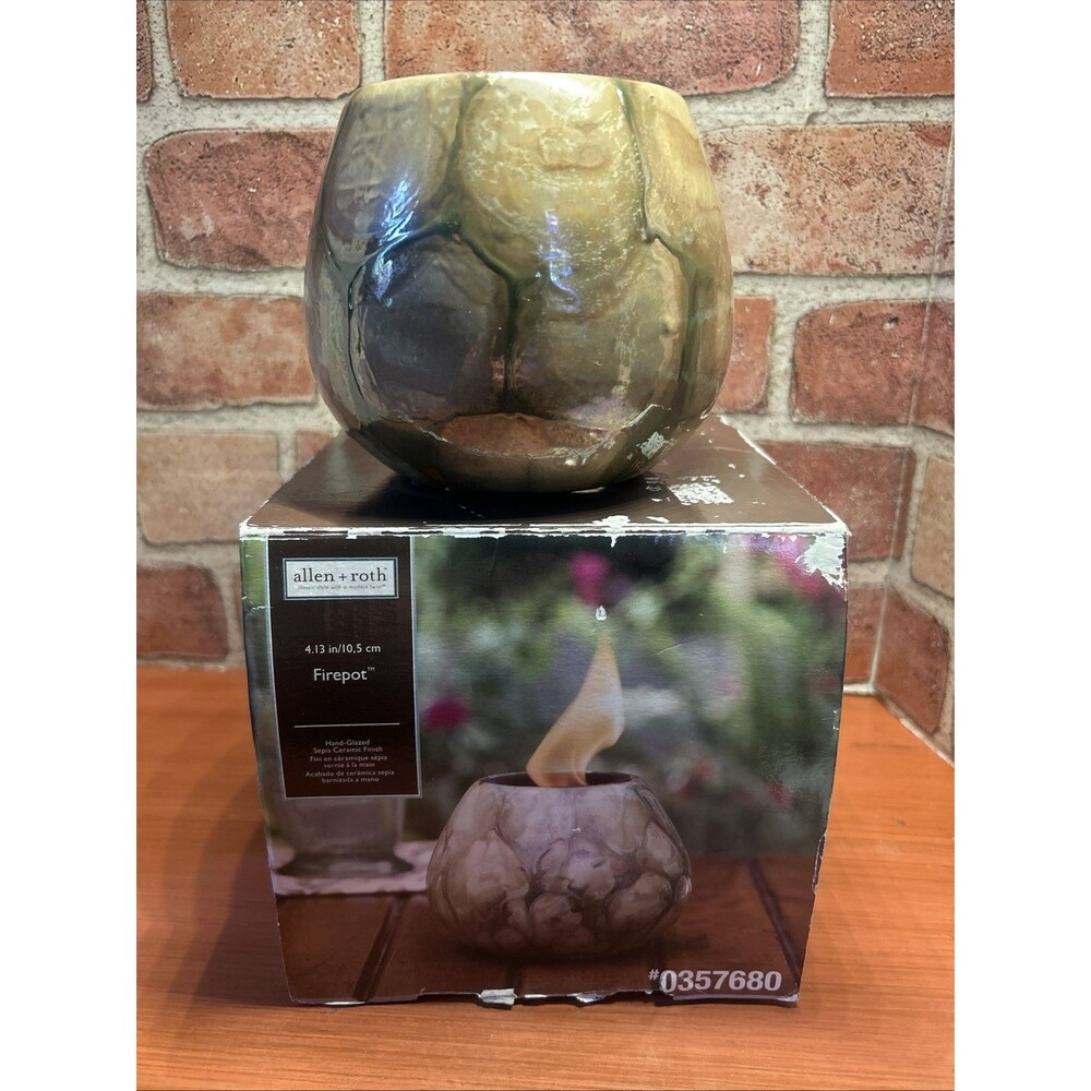 Allen + Roth Fire Pot 4.13” Beautiful Earth Toned Ceramic Pot